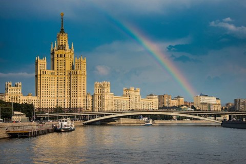 Stalin Tower with a rainbow