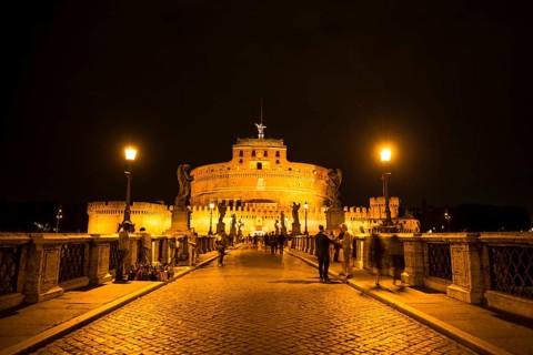 Ponte Sant'Angelo and Castel Sant'Angelo at night