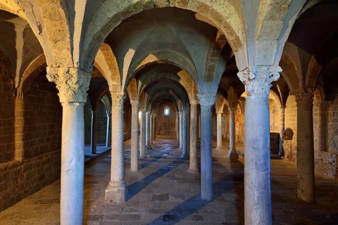 Hall crypt with ancient reused columns in the Basilica of San Pietro