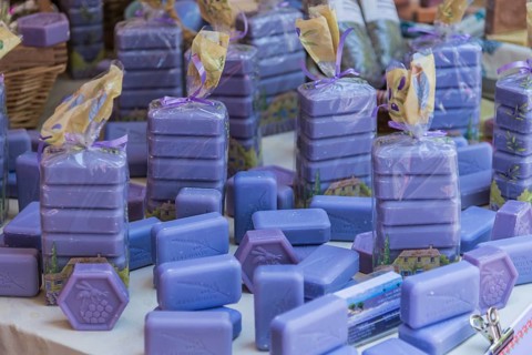 Lavender soaps on sale at a farmers' market in Provence