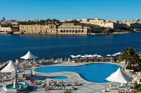 View from the pool area of the Grand Hotel Excelsior Malta of Marsamxett Harbour