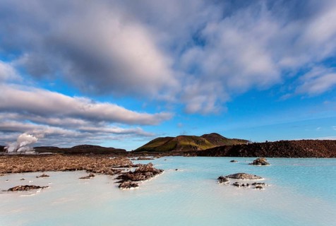Blue Lagoon near Grindavik with the Svartsengi geothermal power plant