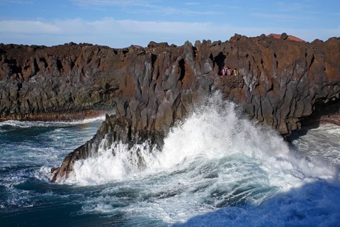 Huge surf on the rocky coast of Los Hervideros