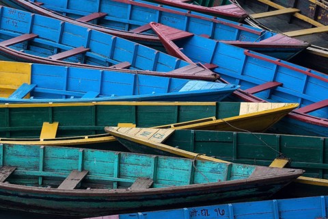 Colourful boats on Phewa Lake