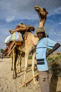 Proud boy posing with his camel