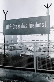 Agitation board at a parking lot in the Josef-Orlopp-Strasse