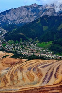 Open pit ore mining and workers' settlements