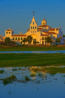 El Rocio village and Ermita del Rocio hermitage in morning light