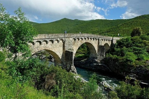 Old Genoese bridge on the river Tavignone in Altiani