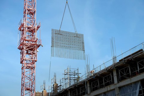 Crane lifting construction steel