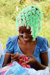 Woman crocheting