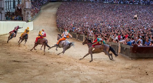 The Palio di Siena horse race on Piazza del Campo