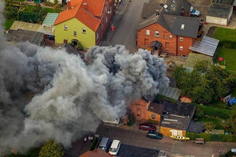Fire in a pithead building