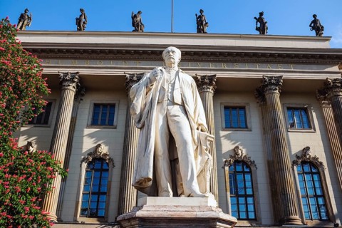 Helmholtz statue in front of the Humboldt University