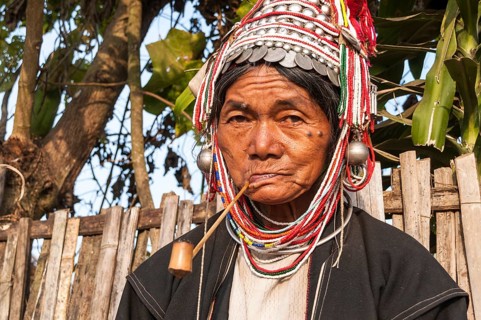 Traditionally dressed elderly woman from the Akha people