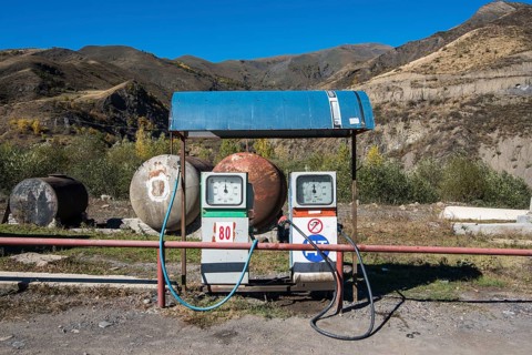 Remote gas station in the Caucasian moutains