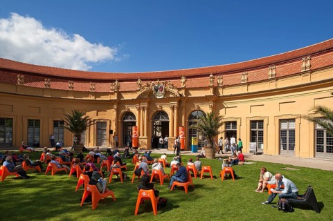 Audience at the annual Poetry Festival in the Castle Garden in front of the Orangery