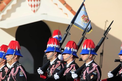 Bodyguard of the prince in front of the Prince's Palace on Fete du Prince national holiday