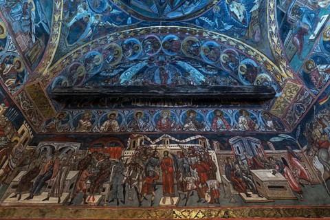Wall frescos in the interior of the Humor Monastery