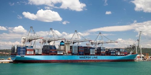 Container ship in the port