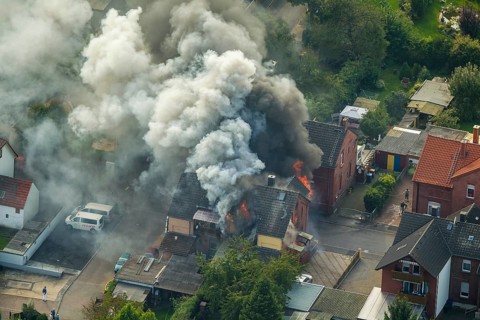 Fire in a pithead building