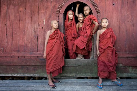 Novice monks in the Shwe Yaunghwe Kyaung Monastery