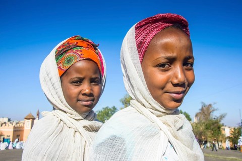 Orthodox girls dressed for the Easter ceremony
