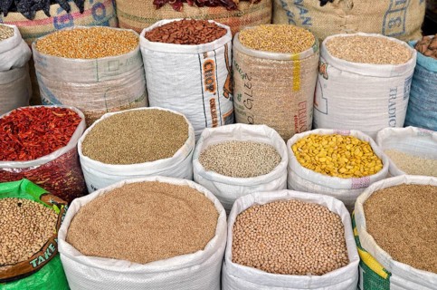 Bags with pulses and chilis