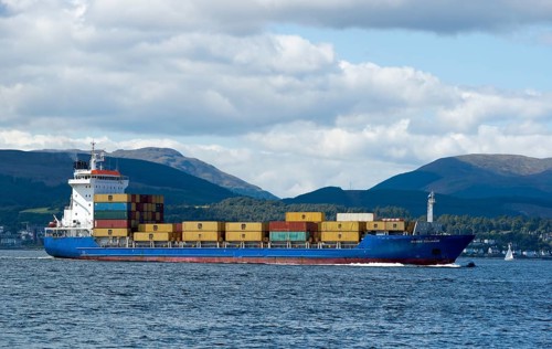 Container ship Hanse Courage in the Firth of Clyde off Dunoon