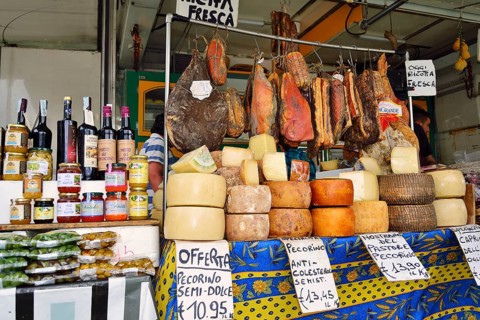 Sausage and cheese at the weekly market market