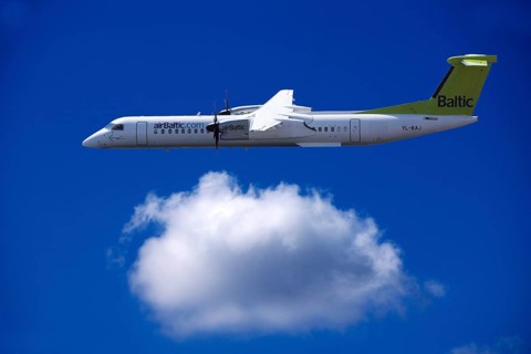 Aircraft YL-BAJ Air Baltic De Havilland Dash 8 in flight