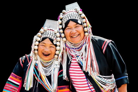 Akha hill tribe women in traditional dress