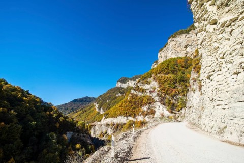 Road through a gorge on the Argun river