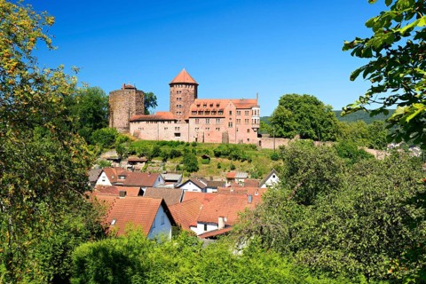 Burg Rieneck Castle and the town of Rieneck in Sinntal Valley