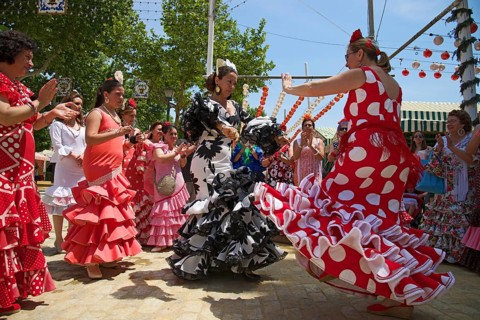 Flamenco dancers at the Feria de Abril