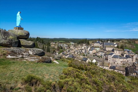 Virgin Mary statue above the village of Serverette in the Truyere valley
