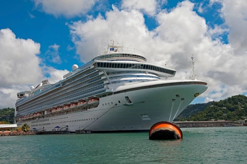 Cruise ship anchored in Castries harbour