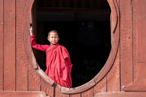 Novice monk in the Shwe Yaunghwe Kyaung Monastery
