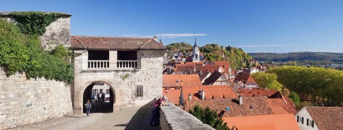 View from Schloss Hohentubingen castle on the old town with collegiate church