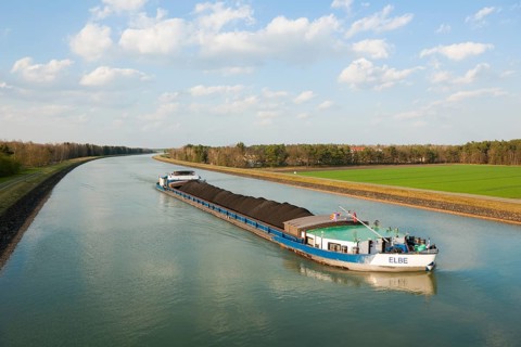 Cargo ship on the federal waterway Elbe Lateral Canal