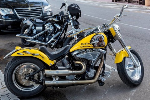 Two Harley Davidson parked on the roadside