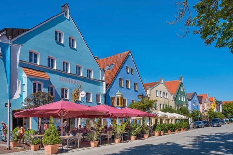City hotel and colorful facades