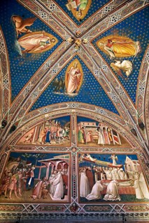 Frescoes in the Sacristy depicting the life of Saint Benedict dating from 1387 and commissioned by Benedetto degli Alberti