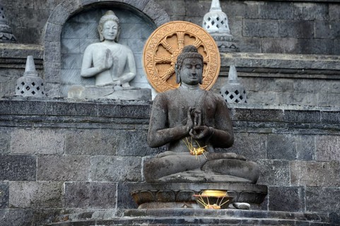 Buddha statue on an altar outside of the Buddhist Brahma Vihara Monastery