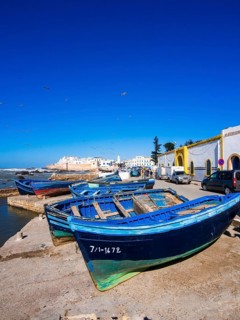 Fishing boats in front of the Sqala de la Kasbah