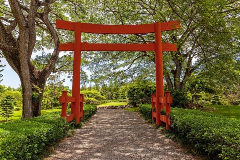 Torii entrance of the Japanese Garden at the Jardin Botanico National Dr. Rafael Maria Moscoso