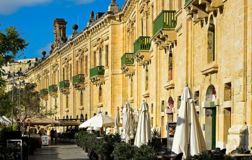 Restored historic warehouse buildings in the Valletta Waterfront