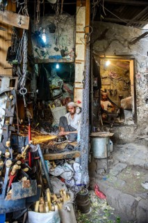 Small workplaces for smiths in the old city of Sana'a