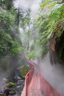 Steaming hot springs in the gorge of the Termas Geometricas