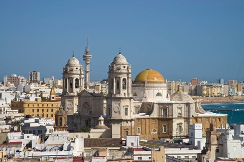 View from Torre Tavira tower to Cadiz Cathedral